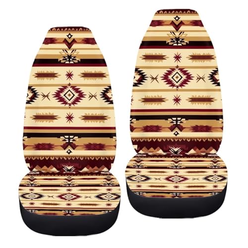 Dreaweet Aztec Seat Covers for Cars Brown Southwest Geometric Front Seat Cover Soft Comfort High Back Bucket Seat Covers Set of 2 Universal Fit for Most Cars SUV Trucks Sedan Easy to Install - color: Aztec Geometric
