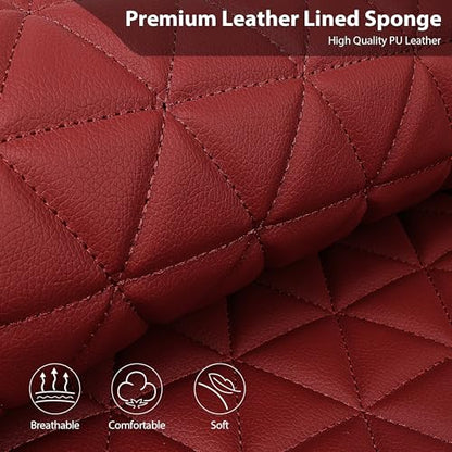 CAR PASS Bling Diamond Burgundy Leather Car Seat Covers Full Sets Interior Sets, Waterproof Shining Glitter Sparkly Crystal Universal Armrest Fit Automotive Truck SUV Cute Women Girl, Red Rhinestone - color: Burgundy Rhinestone, size: Full Set