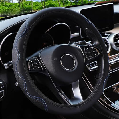 Elastic Stretch Steering Wheel Cover Universal 15 inch Steering Wheel Covers Soft Microfiber Leather Breathable Anti-Slip Durable Car Accessories Fit for Suvs, Vans, Trucks - Blue - color: Blue