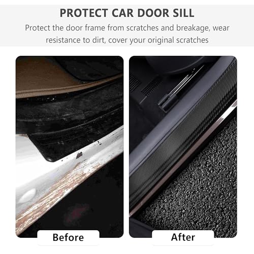 4PCS Car Door Sill Protector with Scraper,Carbon Fiber Car Door Protector Edge Guards for Front Rear Door Sills,Universal Anti-Scratch Car Door Threshold Strips (4D Black)