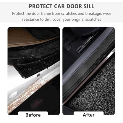 4PCS Car Door Sill Protector with Scraper,Carbon Fiber Car Door Protector Edge Guards for Front Rear Door Sills,Universal Anti-Scratch Car Door Threshold Strips (4D Black)