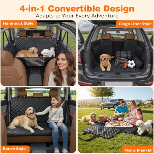 URPOWER 4 in 1 Dog Car Seat Cover for Back Seat, Waterproof Dog Hammock with Mesh Window and Side Flap Pet Car Seat Protector Dogs Backseat Cover for Full Size Trucks