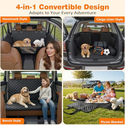 URPOWER 4 in 1 Dog Car Seat Cover for Back Seat, Waterproof Dog Hammock with Mesh Window and Side Flap Pet Car Seat Protector Dogs Backseat Cover for Full Size Trucks