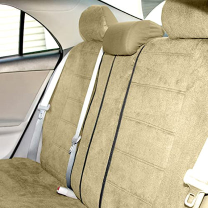 Universal Fit Beige Velour Fabric Car Seat Covers Full Set for Auto, Truck, SUV, Van – Front & Rear Split Bench, Easy Install Interior Protector Bundle Set Style