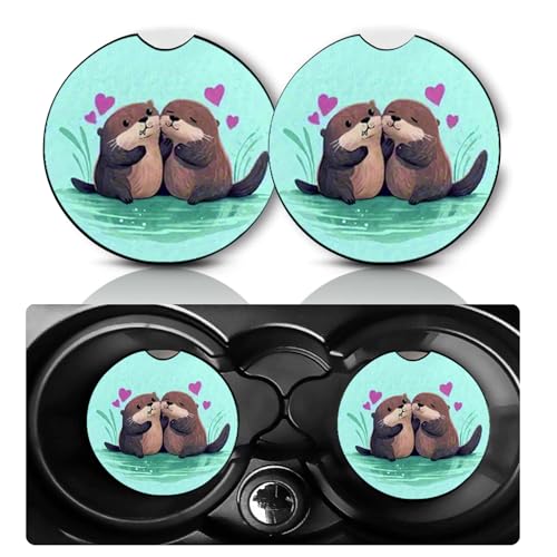 2Pack Otter Car Cup Holder Coasters,Cars Coasters for Cup Holders,2.75" Universal Anti Slip Rubber Mat with Finger Slot,Otter Car Accessories Interior Decor,Otters Gifts for Women,Men - color: Otter