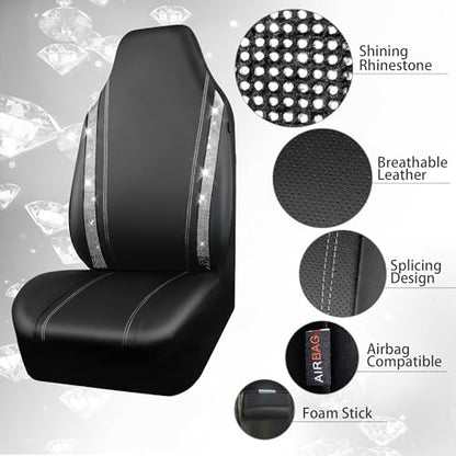 CAR PASS Leather Car Seat Covers Front Two Tesla Model 3 Model Y, Bling Waterproof Universal fit High Back Bucket Diamond Shining Glitter Crystal Sparkle, Truck SUV Cute Women Girl, Silver Rhinestone - color: Silver Rhinestone, size: Two Front Seats