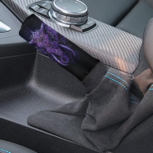 Boho Elephant Print 2 Pcs Car Handbrake Cover with Gear Shift Knob Cover, Soft Stretchy Car Gear Shift Cover and Handbrake Cover Set, Universal Fit Car Interior Accessories, Easy to Install - color: Boho Elephant - Purple and Black