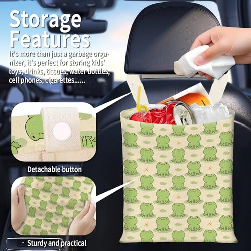 Hanging Car Garbage Bag, Cute Car Trash Can Bag, Automotive Accessories for Women Men Cute Green Frogs - color: Cute Green Frogs