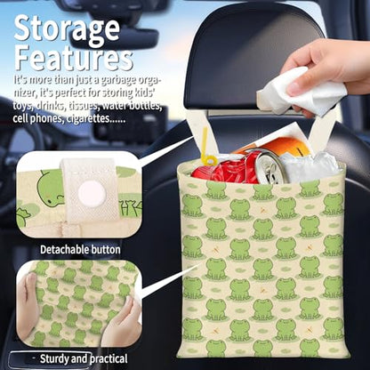 Hanging Car Garbage Bag, Cute Car Trash Can Bag, Automotive Accessories for Women Men Cute Green Frogs - color: Cute Green Frogs