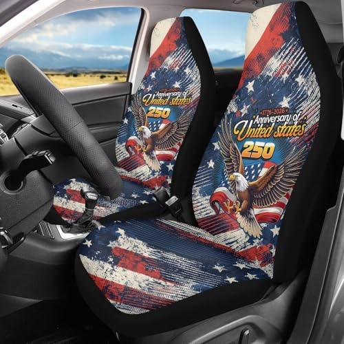 INSTANTARTS 250th Anniversary Car Seat Cover Front for Cars, Easy to Install Cover Set, Comfortable Accessories Auto Trucks SUV,2 Packs Patriotic Style - color: 250th Anniversary Eagle