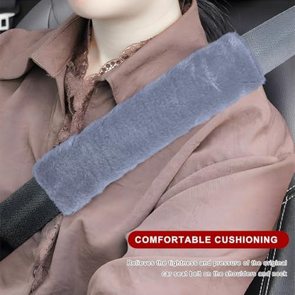 Sun Walker 2PCS Seat Belt Shoulder Pads, Fluffy Soft Plush Auto Seat Belt Pads for Protecting Your Neck & Shoulder, Comfortable Seatbelt Cover Warm Protective Cushion for Most Cars (Gray) - color: Gray
