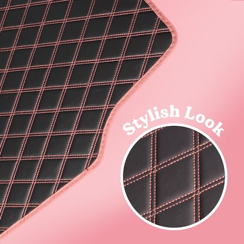 Carbella DiamondLuxe Faux Leather Floor Mats, Universally Sized, Diamond Stitched, All Weather, Easy to Clean, 4pc Set Car Accessories for Car, Truck, Van, and SUV, Easy to Install Car Mats (Pink)