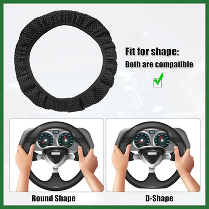 Motoforti Steering Wheel Cover Universal Elastic Stretch Antislip Breathable Microfiber Ice Silk Interior Trim Wheel Protector for Car Truck SUV Black Long-Lasting