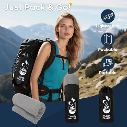 All-in-1 Camping Pillow Set - Shredded Memory Foam Neck Pillow Travel Pillow with Eye Mask, Earplugs, Washable Cover, Compact for Backpacking, Camping, Flights, Car Travel (Medium Size) - size: Medium