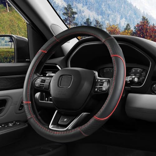 Steering Wheel Cover for Honda Civic(2006-2015),CR-Z, Insight, S2000|Microfiber Leather & Anti-Slip Safety Design | 14-14.25 Inch Custom Fit (Red-Small Size) - color: C-Black+Red Line, size: Small size (14 ''-14.25'')
