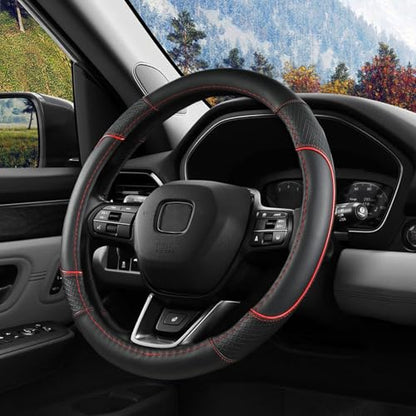 Steering Wheel Cover for Honda Civic(2006-2015),CR-Z, Insight, S2000|Microfiber Leather & Anti-Slip Safety Design | 14-14.25 Inch Custom Fit (Red-Small Size) - color: C-Black+Red Line, size: Small size (14 ''-14.25'')