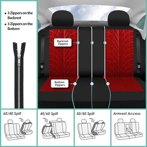 FH Group Three Row Set 7 Seater Red Travel Master Car Seat Covers, Airbag and Split Rear Car Seat Cover Universal Fit Interior Accessories for Cars Trucks & SUV Automotive Seat Covers - color: Red