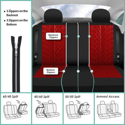 FH Group Three Row Set 7 Seater Red Travel Master Car Seat Covers, Airbag and Split Rear Car Seat Cover Universal Fit Interior Accessories for Cars Trucks & SUV Automotive Seat Covers - color: Red