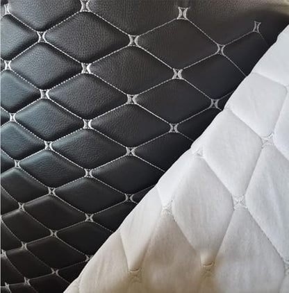 Quilted Foam Vinyl Fabric Classic Pattern with 0.23" Sponge Backing, 59" W × 39" L Faux Leather Fabric for Car Headliner, Furniture Upholstery, Headboards,Diamond 2" x 3" - color: Black&white