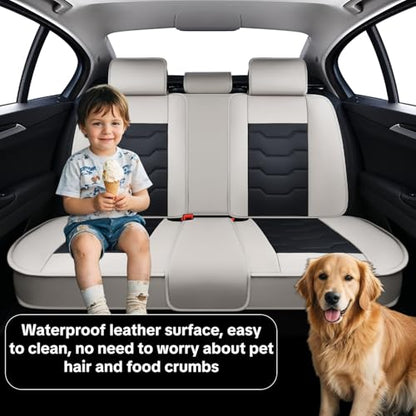 Gray Car Seat Covers Complete Set, Universal Car Seat Covers for Cars, Premium Waterproof Leather, Protect & Upgrade Car Interiors, Airbag Compatible, Easy to Install & Clean Up - color: Gray & Black