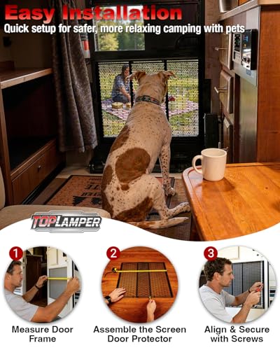 RV Screen Door Protector Heavy Duty Camper Screen Door Guard w/Screw Mount Powder-Coated Pet-Resistant Mesh Prevents Dogs Scratching, Screen Protector for RV Entry Doors (Patent Design)