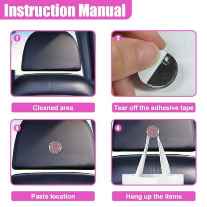 YoRise 4PCS Bling Car Hooks, Crystal Rhinestone Car Storage Hook with Self-Adhesive Backing, Multi-Function Dashboard Hooks, Hanging Mini Hook for Vehicle Cable Keys Sunglasses Hat (Pink) - color: Pink