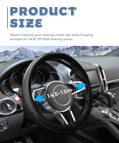 Steering Wheel Cover,Car Accessories 14.5-15 Inch Leather Steering Wheel Cover,Anti-Slip Breathable Microfiber Leather Covers,Warm in Winter and Cool in Summer,Fit for Suvs (Black) - color: Black