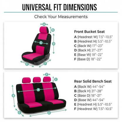 FH Group Bright Flat Cloth Full Set Automotive Seat Covers Front Set and Rear Solid Bench Pink Black Seat Covers w. Gift Universal Fit Interior Accessories for Cars Trucks and SUVs - color: Pink