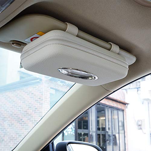 Car Tissue Holder - Sun Visor Napkin Holder, PU Leather Backseat Tissue Case for Vehicle (Beige) - color: Beige