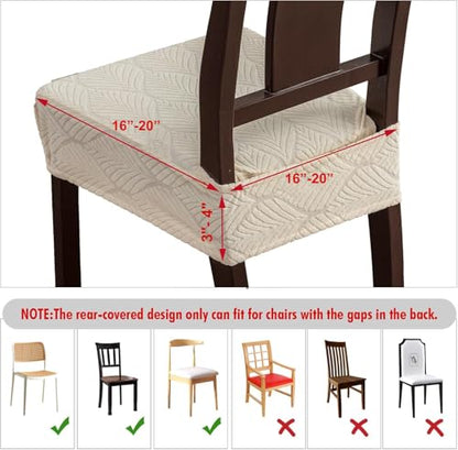 Removable Washable Dining Chair Seat Covers Set of 2,Stretch Jacquard Chair Seat Cushion Protector Slipcovers, Rear Covers - color: Beige, size: 2PCS-Rear-covered