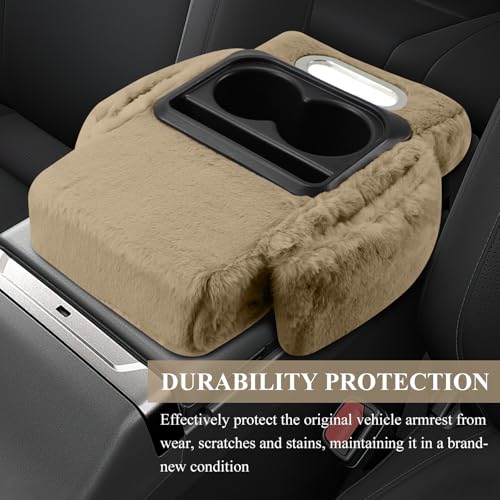wuyaoyao Car Center Console Armrest Pillow, 13.78"×7.87"×2.76" Soft Plush Arm Rest Cover for Cars, 5-in-1 Warm Fluffy Auto Armrest Cushion Pad w/Pocket, Tissue Box, Cup Holder (Yellow) - color: Yellow