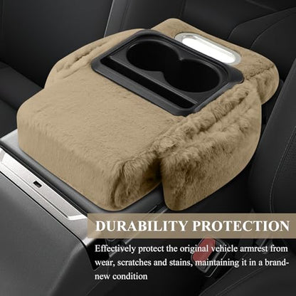 wuyaoyao Car Center Console Armrest Pillow, 13.78"×7.87"×2.76" Soft Plush Arm Rest Cover for Cars, 5-in-1 Warm Fluffy Auto Armrest Cushion Pad w/Pocket, Tissue Box, Cup Holder (Yellow) - color: Yellow