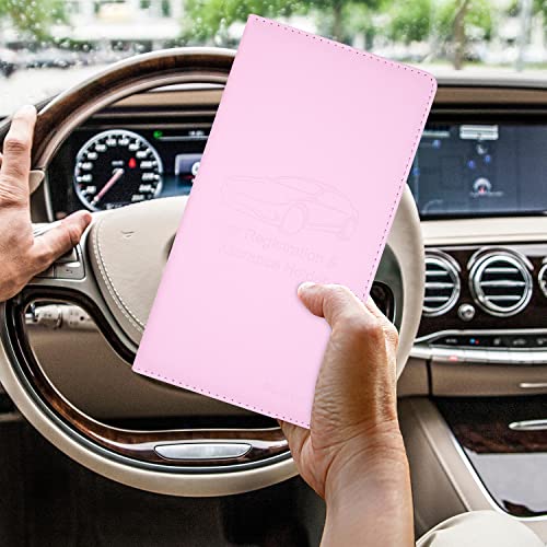 Car Insurance and Registration Holder, 9.5 x 5 Inch PU Leather Vehicle Glove Box Organizer Wallet Case for Insurance Card, Driver License, Paperwork - Pink - color: Pink