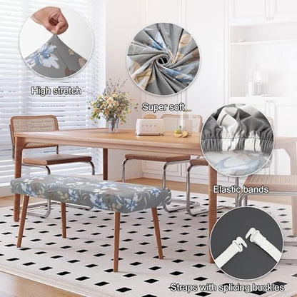 Stretch Bench Covers, Bench Seat Covers, Bench Cushions Covers, Printed Bench Seat Protector, Washable Bench Slipcover, Rectangle Bench Covers for Dining Room, Living Room, Kitchen (Flowers) - color: Flowers