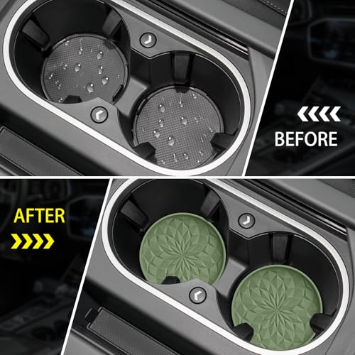 Car Coasters for Cup Holders [4 Pack] - 2.75In Silicone Auto Mug Mats - Universal Non-Slip Recessed Car Interior Accessories Olive Green - color: 4pack-olive Green