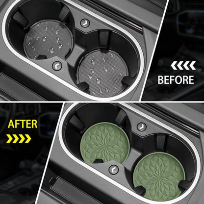 Car Coasters for Cup Holders [4 Pack] - 2.75In Silicone Auto Mug Mats - Universal Non-Slip Recessed Car Interior Accessories Olive Green - color: 4pack-olive Green