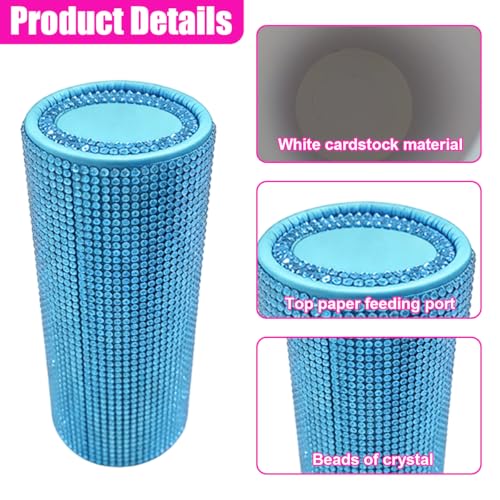 Craedli Bling Car Tissue Holder for Cup Holder, Sparkly Crystal Rhinestone Round Cylinder Car Tissue Box, Refillable Tissues Dispenser Auto Interior Paper Napkin Container with 1 Pack Tissues (Blue) - color: Blue