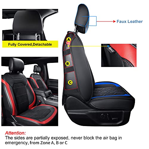 LUCKYMAN CLUB F150 Full-Set Seat Covers J03-Q3 with Waterproof Faux Leather, Fit 2015-2025 Ford F150 and 2017-2025 F250 F350 F450 (Full Set, Black-Blue) - color: Black&Blue, size: Full Set