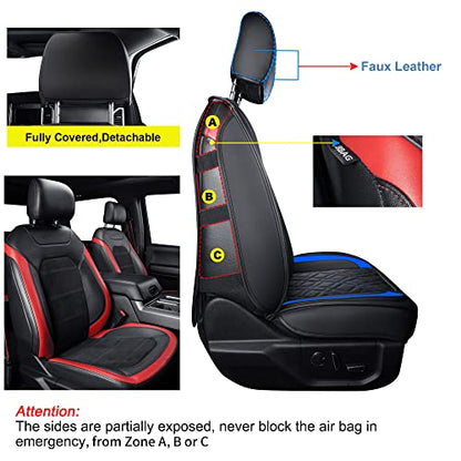 LUCKYMAN CLUB F150 Full-Set Seat Covers J03-Q3 with Waterproof Faux Leather, Fit 2015-2025 Ford F150 and 2017-2025 F250 F350 F450 (Full Set, Black-Blue) - color: Black&Blue, size: Full Set