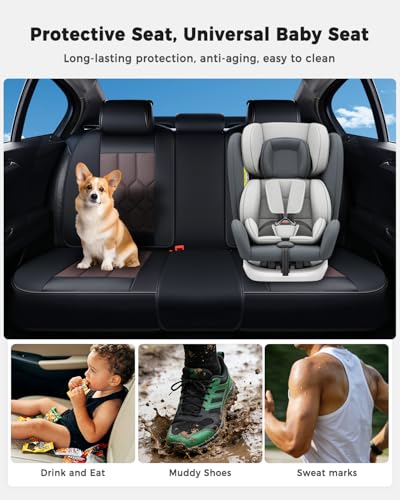Huidasource Seat Covers Full Set, Universal Fit for Most Cars SUVs Trucks, Full Coverage Leather Seat Cover, Airbag, Cupholder Compatible, Seat Function Retain, Easy Install with Velcro, Black&Coffee - color: FS: Black&Coffee, size: Full Set