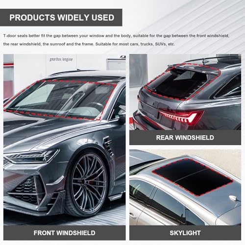 2 Pieces Windshield Rubber Seal Windshield Trim Stripping, Car Weather Stripping, Waterproof Rubber Edge Trim, 22 Ft T Shape Sealing Strip Universal for Car Front Rear Windshield