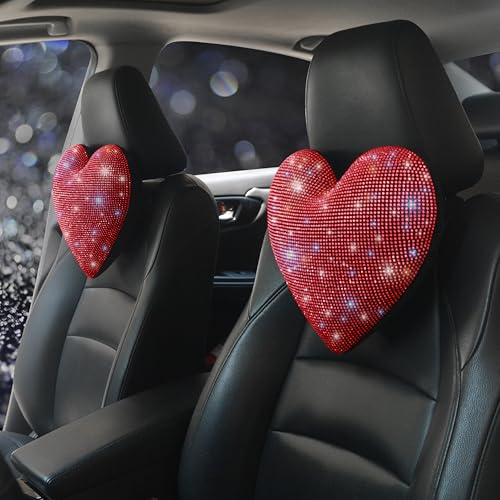 Neck Pillow Neck Rest for Car Headrest Support Neck Support Relax Travel Bling Bling Rhinestones Car Interior Accessories Diamond Pillow for Women Two Packs Universal Fit Red 2 Pieces - color: Red 2pcs