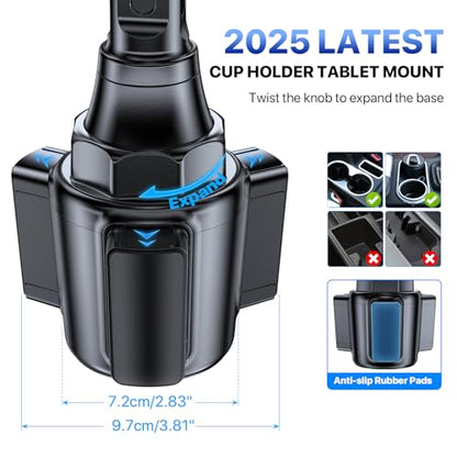 Miracase Cup Holder Tablet Mount for Car, [2025 Latest Upgraded] Adjustable Long Neck Car Tablet Holder Friendly Compatible with iPad, Pro, Air, Mini Samsung Galaxy Tab, All 6.1-12.9" Tab - color: Black-Tablet Mount