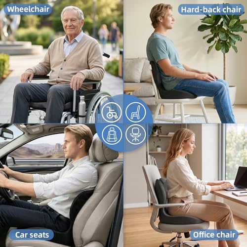 Memory Foam Seat Cushion,Orthopedic Ergonomic Seat Cushions for Tailbone,Sciatica, and Back Pressure Relief,L-Shaped Design & Adjustable Strap,Lumbar Support Pillow for Office,Car,Desk Chair
