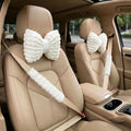 Bak Bo 4 Pack Car Neck Pillow with Seat Belt Covers, White Bow Car Headrest Pillow, Cute Girl Butterfly Shaped Car Seat Decoration Accessory for Driving Travel JZ-WT4
