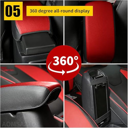 AOMSAZTO Armrest Covers for 2015-2019 Hyundai Sonata Black with Red Leather - color: red