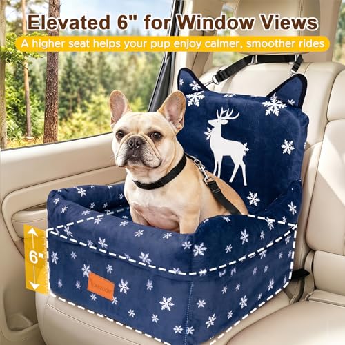 Dog Booster Car Seats for S/M Dogs Up to 35lbs,Pet Car Seat/Travel Bed with Washable&Removable Cover,Storage Pockets,Dog Safety Belt and Elevated Cushion Fits in Front/Back Seat - color: Elk