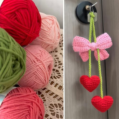 Cute Bowknot Love Car Mirror Hanger, Crochet Hand Knitted Rear View Mirror Accessory - color: Bowknotlove