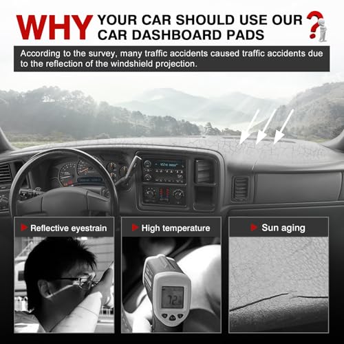 Autorder Dashboard Cover Mat for Chevy Chevrolet Silverado/GMC Sierra 1999-2006, GMC Yukon XL/Suburban Tahoe Avalanche 2000-2006 Accessories Upgrade Dash Mat Sunshade Glare UV Rays Protector - size: Black 1999-2006 Chevy Silverado