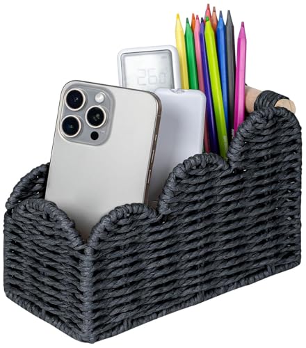 CubesLand Bedside Table Desk Organizer Caddy, Remote Pen&Pencil Holder Cup, Makeup Brush Holder w/Scalloped Perfect for Home, Office Desk, Living Room Table Decor, 3 Slots Black - color: Black